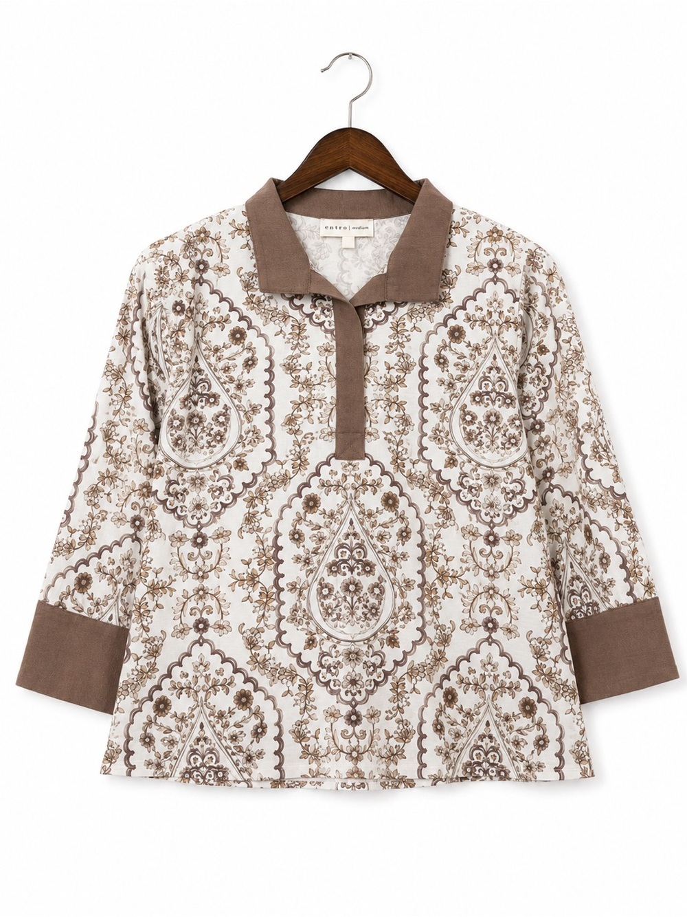 entro Cream and Taupe Paisley Polo Tunic